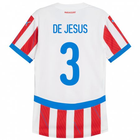 Kandiny Gyermek Paraguay Ronaldo De Jesús #3 Fehér Piros Hazai Jersey 24-26 Mez Póló Ing