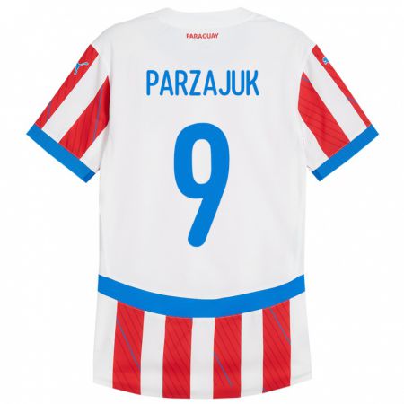 Kandiny Gyermek Paraguay Kevin Parzajuk #9 Fehér Piros Hazai Jersey 24-26 Mez Póló Ing