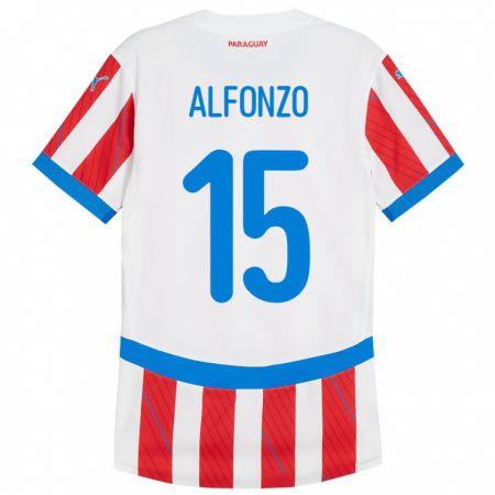 Kandiny Gyermek Paraguay Axel Alfonzo #15 Fehér Piros Hazai Jersey 24-26 Mez Póló Ing