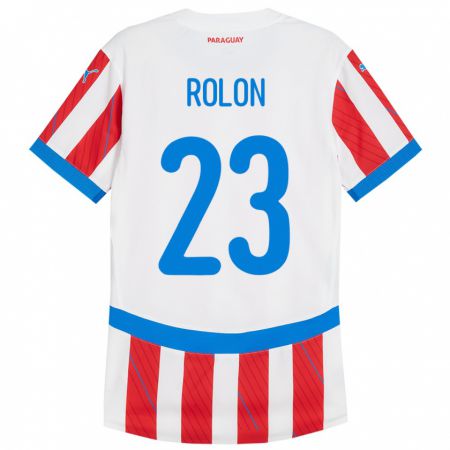 Kandiny Gyermek Paraguay Luis Rolón #23 Fehér Piros Hazai Jersey 24-26 Mez Póló Ing