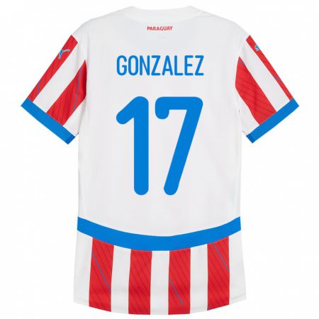 Kandiny Gyermek Paraguay Lourdes González #17 Fehér Piros Hazai Jersey 24-26 Mez Póló Ing