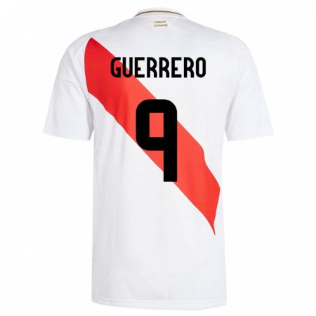 Kandiny Gyermek Peru Paolo Guerrero #9 Fehér Hazai Jersey 24-26 Mez Póló Ing