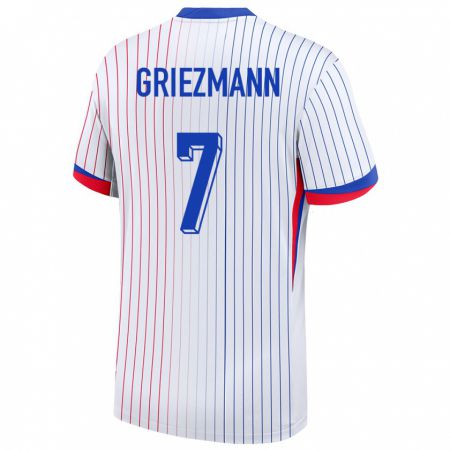 Kandiny Gyermek Franciaország Antoine Griezmann #7 Fehér Idegenbeli Jersey 24-26 Mez Póló Ing