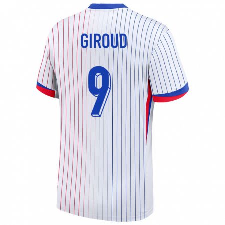 Kandiny Gyermek Franciaország Olivier Giroud #9 Fehér Idegenbeli Jersey 24-26 Mez Póló Ing