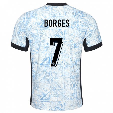 Kandiny Gyermek Portugália Carlos Borges #7 Krémkék Idegenbeli Jersey 24-26 Mez Póló Ing