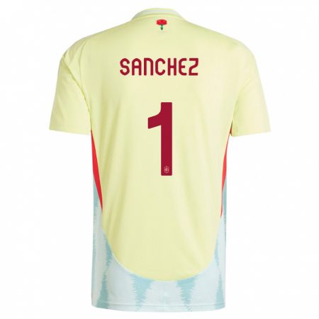 Kandiny Gyermek Spanyolország Robert Sanchez #1 Sárga Idegenbeli Jersey 24-26 Mez Póló Ing