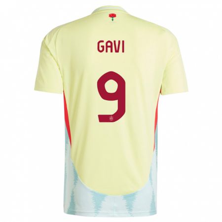 Kandiny Gyermek Spanyolország Gavi #9 Sárga Idegenbeli Jersey 24-26 Mez Póló Ing