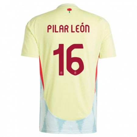 Kandiny Gyermek Spanyolország Maria Pilar Leon #16 Sárga Idegenbeli Jersey 24-26 Mez Póló Ing