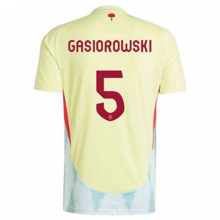 Kandiny Gyermek Spanyolország Yarek Gasiorowski #5 Sárga Idegenbeli Jersey 24-26 Mez Póló Ing