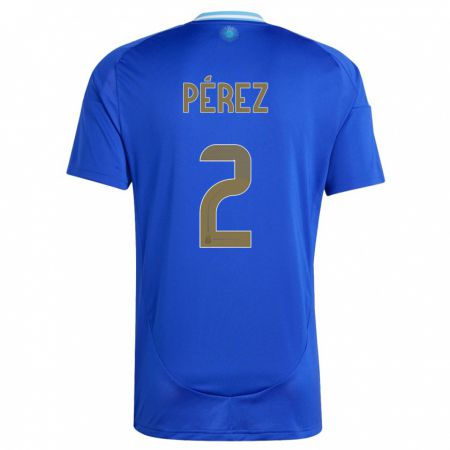 Kandiny Gyermek Argentína Nehuen Perez #2 Kék Idegenbeli Jersey 24-26 Mez Póló Ing