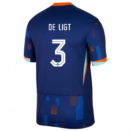 Kandiny Gyermek Hollandia Matthijs De Ligt #3 Kék Idegenbeli Jersey 24-26 Mez Póló Ing