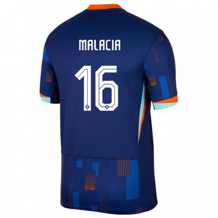 Kandiny Gyermek Hollandia Tyrell Malacia #16 Kék Idegenbeli Jersey 24-26 Mez Póló Ing