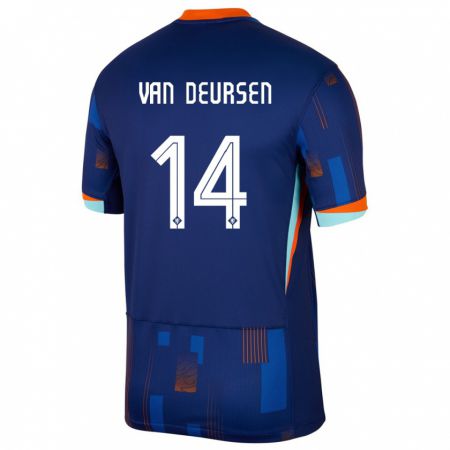 Kandiny Gyermek Hollandia Eva Van Deursen #14 Kék Idegenbeli Jersey 24-26 Mez Póló Ing