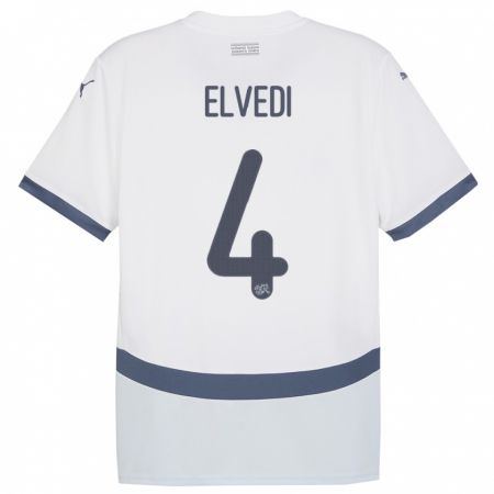 Kandiny Gyermek Svájc Nico Elvedi #4 Fehér Idegenbeli Jersey 24-26 Mez Póló Ing