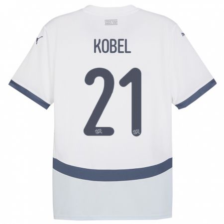 Kandiny Gyermek Svájc Gregor Kobel #21 Fehér Idegenbeli Jersey 24-26 Mez Póló Ing