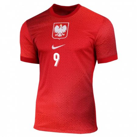 Kandiny Gyermek Lengyelország Robert Lewandowski #9 Piros Idegenbeli Jersey 24-26 Mez Póló Ing