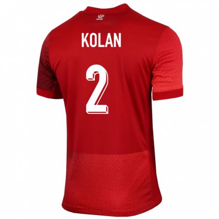 Kandiny Gyermek Lengyelország Jakub Kolan #2 Piros Idegenbeli Jersey 24-26 Mez Póló Ing