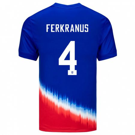 Kandiny Gyermek Egyesült Államok Marcus Ferkranus #4 Kék Idegenbeli Jersey 24-26 Mez Póló Ing