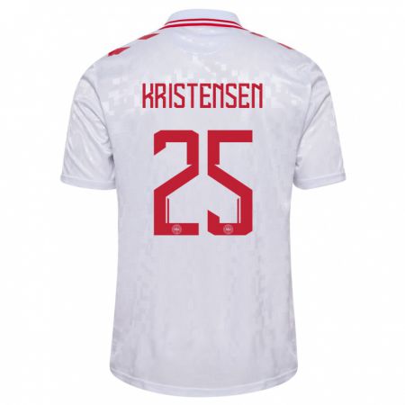 Kandiny Gyermek Dánia Rasmus Kristensen #25 Fehér Idegenbeli Jersey 24-26 Mez Póló Ing