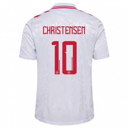 Kandiny Gyermek Dánia Gustav Christensen #10 Fehér Idegenbeli Jersey 24-26 Mez Póló Ing