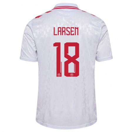 Kandiny Gyermek Dánia Lukas Larsen #18 Fehér Idegenbeli Jersey 24-26 Mez Póló Ing