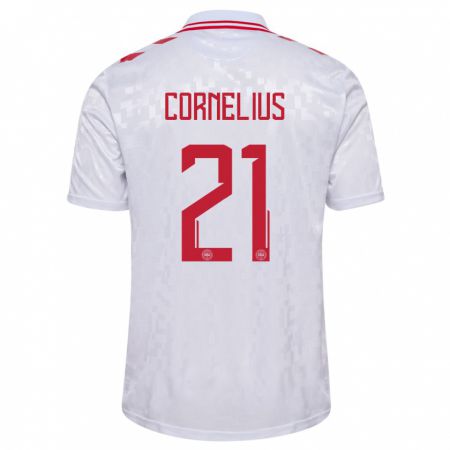 Kandiny Gyermek Dánia Andreas Cornelius #21 Fehér Idegenbeli Jersey 24-26 Mez Póló Ing