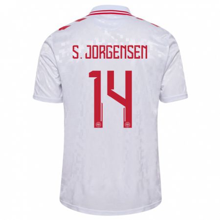 Kandiny Gyermek Dánia Sebastian Jorgensen #14 Fehér Idegenbeli Jersey 24-26 Mez Póló Ing