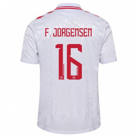 Kandiny Gyermek Dánia Filip Jorgensen #16 Fehér Idegenbeli Jersey 24-26 Mez Póló Ing