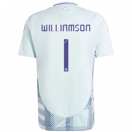 Kandiny Gyermek Skócia Woody Williamson #1 Világos Menta Kék Idegenbeli Jersey 24-26 Mez Póló Ing