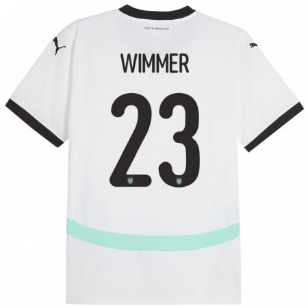 Kandiny Gyermek Ausztria Patrick Wimmer #23 Fehér Idegenbeli Jersey 24-26 Mez Póló Ing