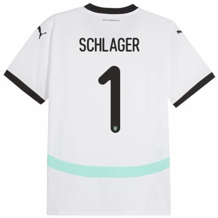 Kandiny Gyermek Ausztria Alexander Schlager #1 Fehér Idegenbeli Jersey 24-26 Mez Póló Ing