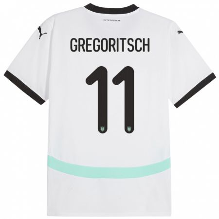 Kandiny Gyermek Ausztria Michael Gregoritsch #11 Fehér Idegenbeli Jersey 24-26 Mez Póló Ing