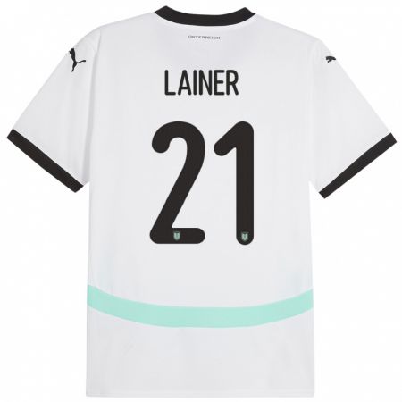 Kandiny Gyermek Ausztria Stefan Lainer #21 Fehér Idegenbeli Jersey 24-26 Mez Póló Ing