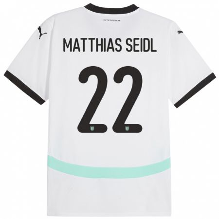 Kandiny Gyermek Ausztria Matthias Seidl #22 Fehér Idegenbeli Jersey 24-26 Mez Póló Ing