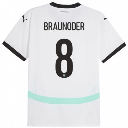 Kandiny Gyermek Ausztria Matthias Braunöder #8 Fehér Idegenbeli Jersey 24-26 Mez Póló Ing