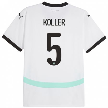 Kandiny Gyermek Ausztria Paul Koller #5 Fehér Idegenbeli Jersey 24-26 Mez Póló Ing