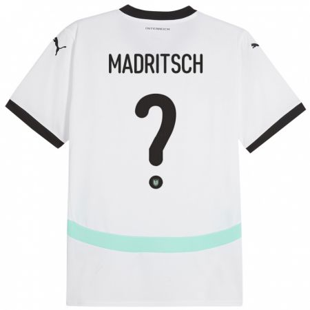 Kandiny Gyermek Ausztria Diego Madritsch #0 Fehér Idegenbeli Jersey 24-26 Mez Póló Ing