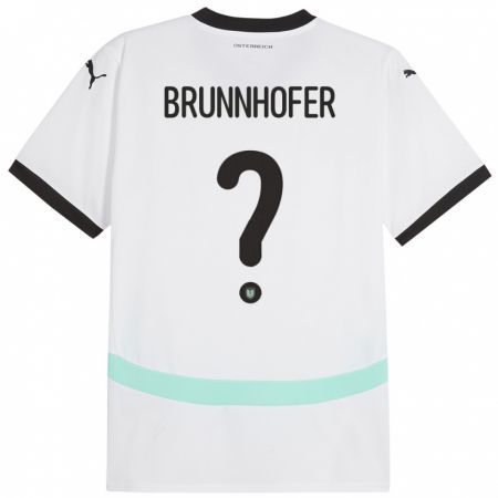 Kandiny Gyermek Ausztria Jakob Brunnhofer #0 Fehér Idegenbeli Jersey 24-26 Mez Póló Ing