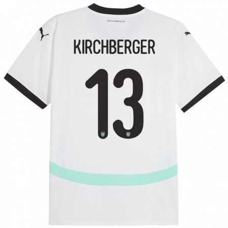 Kandiny Gyermek Ausztria Virginia Kirchberger #13 Fehér Idegenbeli Jersey 24-26 Mez Póló Ing