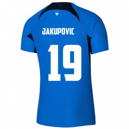 Kandiny Gyermek Szlovénia Aldin Jakupovic #19 Kék Idegenbeli Jersey 24-26 Mez Póló Ing