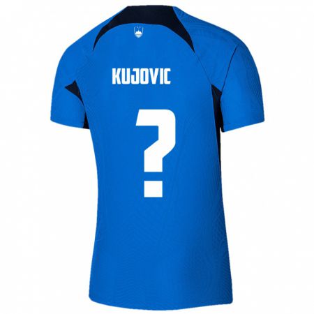 Kandiny Gyermek Szlovénia Tian Kujovic #0 Kék Idegenbeli Jersey 24-26 Mez Póló Ing