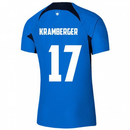 Kandiny Gyermek Szlovénia Enej Kramberger #17 Kék Idegenbeli Jersey 24-26 Mez Póló Ing