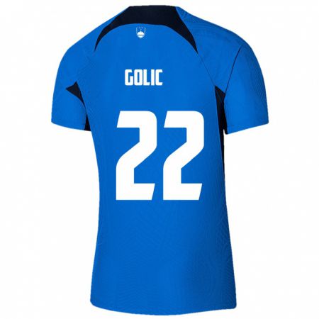 Kandiny Gyermek Szlovénia Tilen Golic #22 Kék Idegenbeli Jersey 24-26 Mez Póló Ing