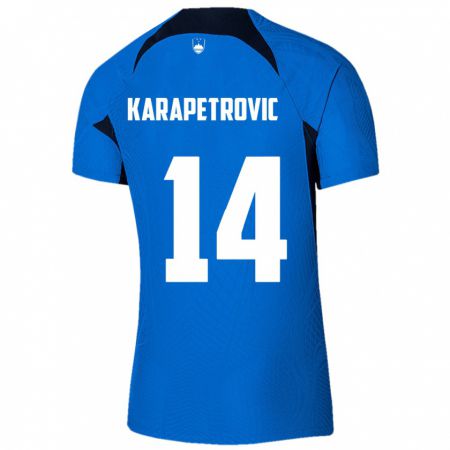 Kandiny Gyermek Szlovénia Luka Karapetrovic #14 Kék Idegenbeli Jersey 24-26 Mez Póló Ing