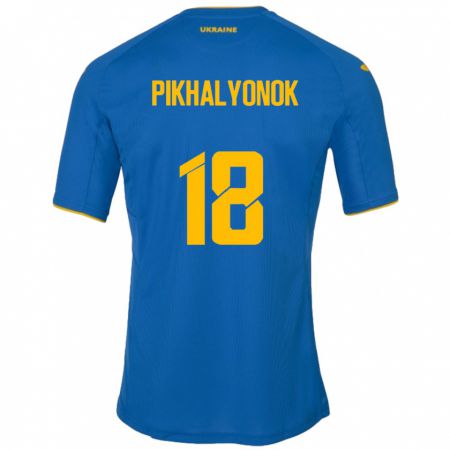 Kandiny Gyermek Ukrajna Oleksandr Pikhalyonok #18 Kék Idegenbeli Jersey 24-26 Mez Póló Ing