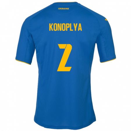 Kandiny Gyermek Ukrajna Yukhym Konoplya #2 Kék Idegenbeli Jersey 24-26 Mez Póló Ing