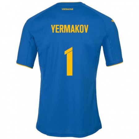 Kandiny Gyermek Ukrajna Georgiy Yermakov #1 Kék Idegenbeli Jersey 24-26 Mez Póló Ing