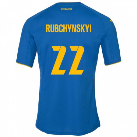 Kandiny Gyermek Ukrajna Valentyn Rubchynskyi #22 Kék Idegenbeli Jersey 24-26 Mez Póló Ing