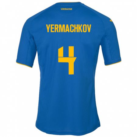 Kandiny Gyermek Ukrajna Ivan Yermachkov #4 Kék Idegenbeli Jersey 24-26 Mez Póló Ing