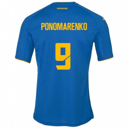 Kandiny Gyermek Ukrajna Matviy Ponomarenko #9 Kék Idegenbeli Jersey 24-26 Mez Póló Ing